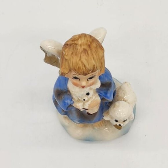 Vintage Lefton Christmas Angel Boy with Lambs Figurine Foil Sticker 723 - Picture 5 of 7